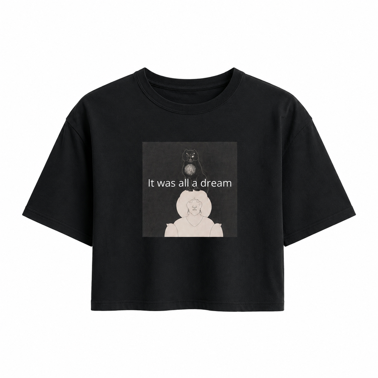 Black Cat Boxy Cropped T-Shirt